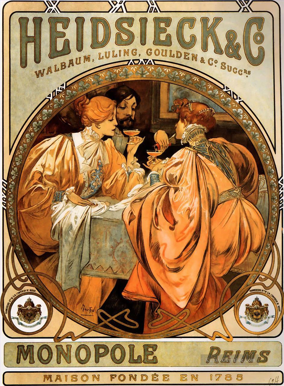 Heidsieck und Co 1901 Tschechisch Jugendstil Alphonse Mucha Ölgemälde